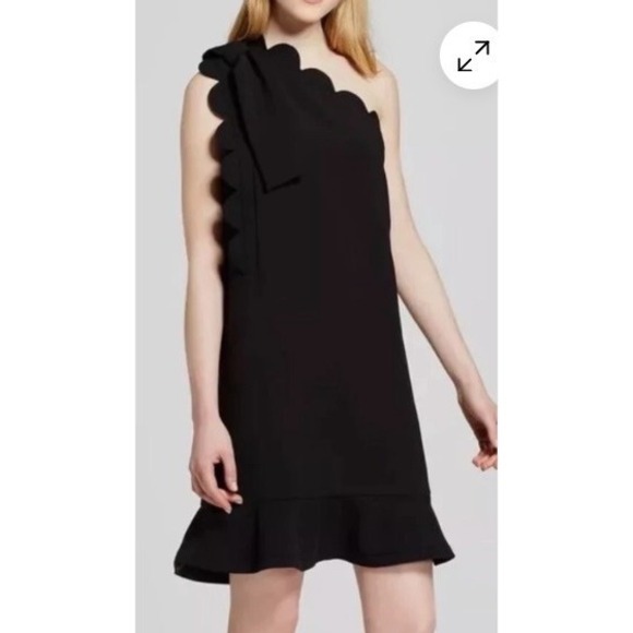 NEW Victoria Beckham Little Black Dress One Shoulder Scallop Bow Ruffle Hem S - Picture 1 of 10